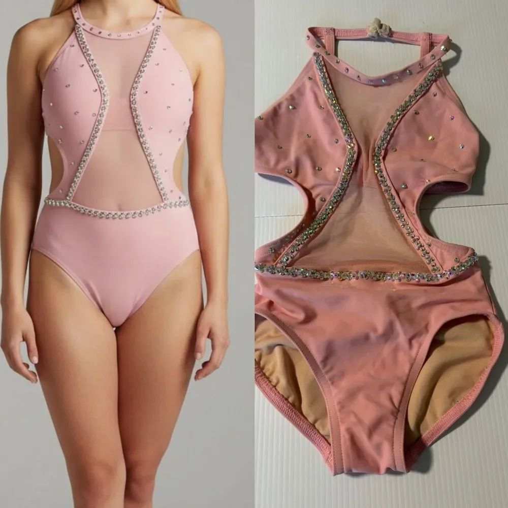 competition Custom solo rhinestone pink Dance Costume contemporary illusion IC
